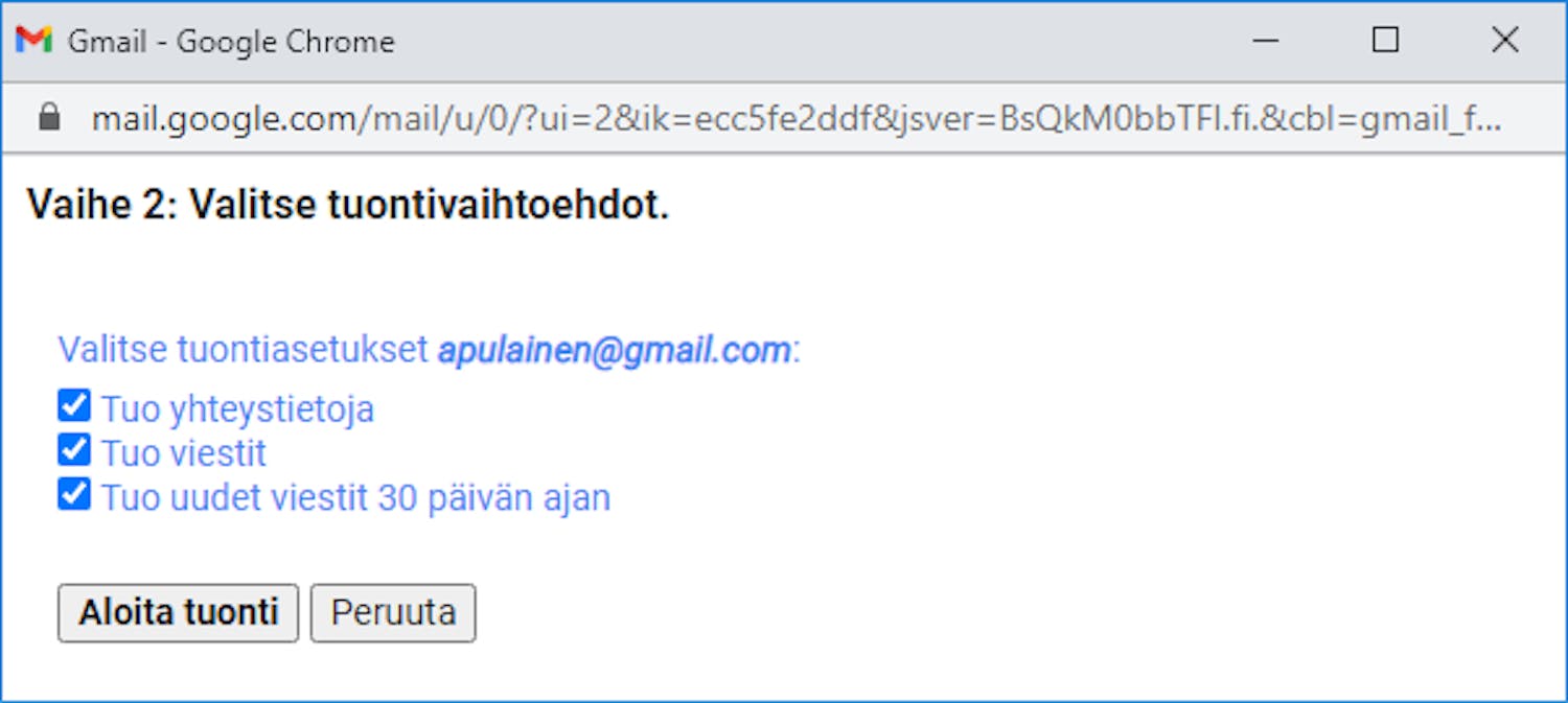 Tuonti Gmailiin. Tuo yhteystietoja ja sähköpostiviestejä Gmailiin
